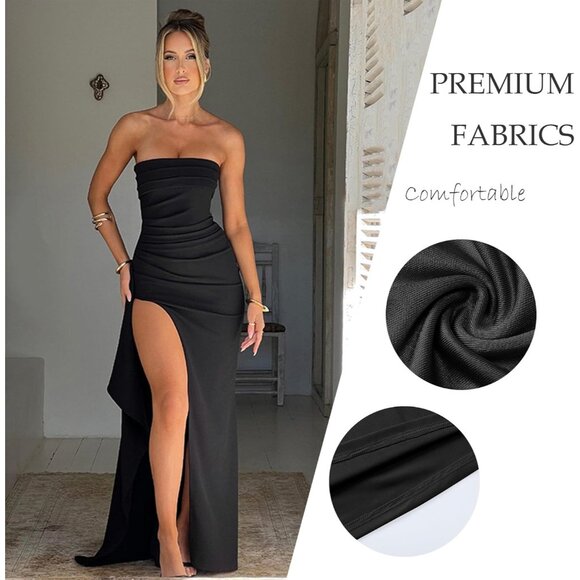 Women Summer Maxi Dress Polyester Bodycon Off Shoulder High Split Elegant - Picture 4 of 6